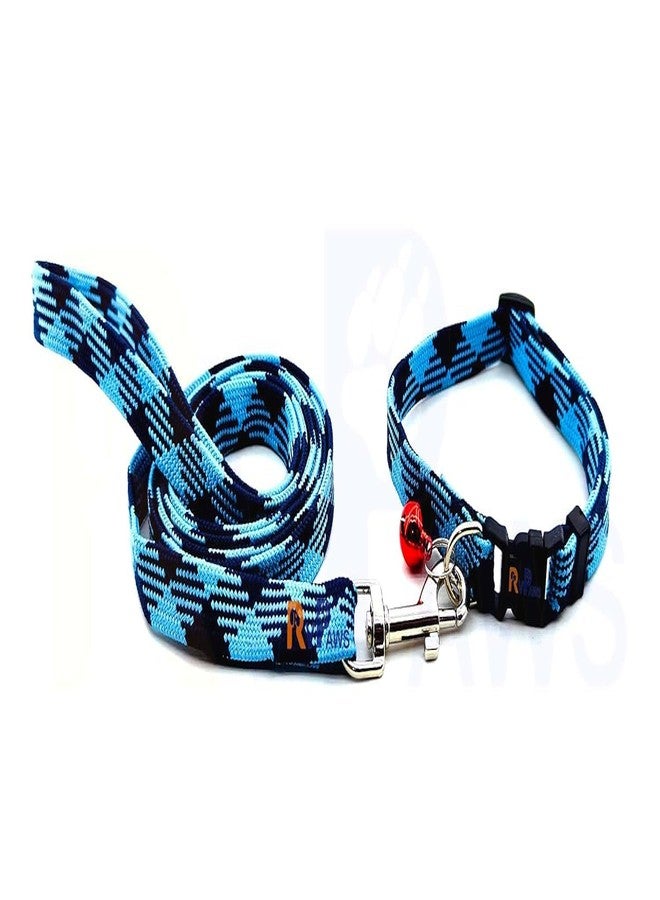Pups&Pets Puppy Soft Nylon Collar and Leash | 10mm Printed Collar Set with Sound Bell | Suitable for Small Dogs, Puppies & Cats (Blue) - Image 1